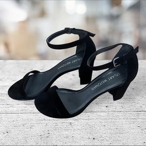 Stuart Weitzman Nearly Nude Black Suede Strap Sandal Size 9